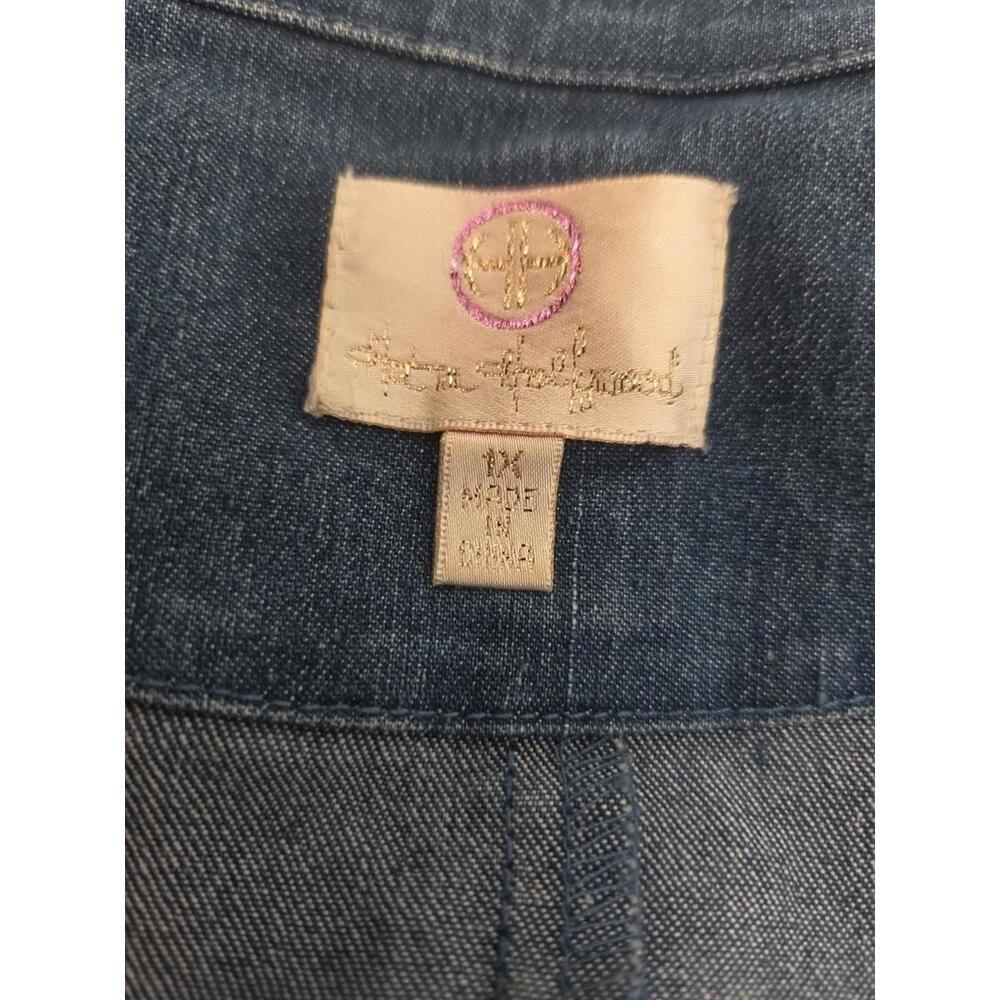 Vintage 1980 Denim Blazer 1X Bedazzled Rhinestone Jewel Embellishments Glam - Picture 5 of 6